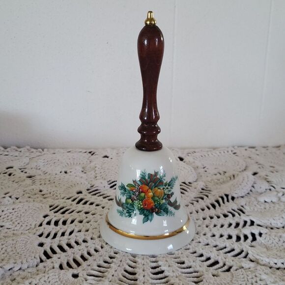 Vintage 1985 Avon Collectible Porcelain Christmas Bell with Wood Handle - Picture 4 of 6